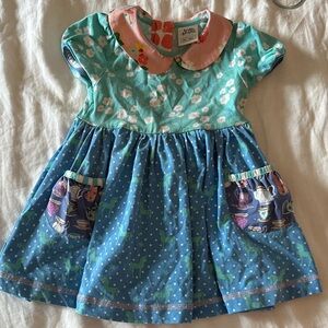 Wild Flowers Kids Dress in Teal and Blue